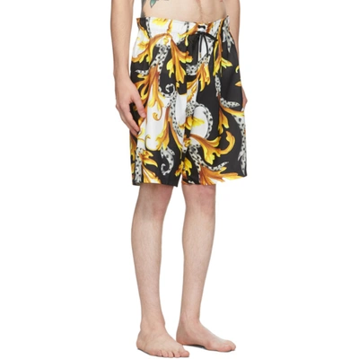 Shop Versace Black & White Acanthus Swim Shorts In A7027 Blkwh