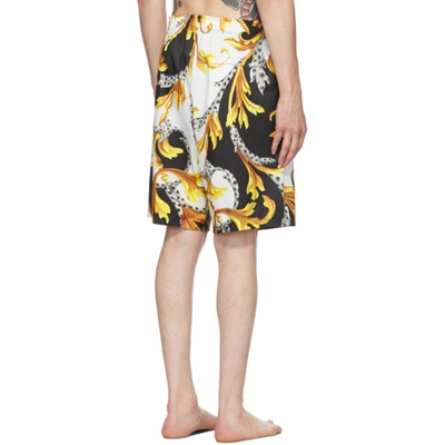 Shop Versace Black & White Acanthus Swim Shorts In A7027 Blkwh