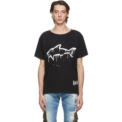 Shop Greg Lauren Black Paul & Shark Edition Drip Shark T-shirt