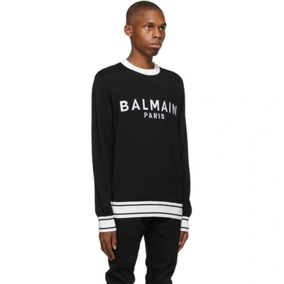 Shop Balmain Black & White Wool Logo Sweater In Black/white