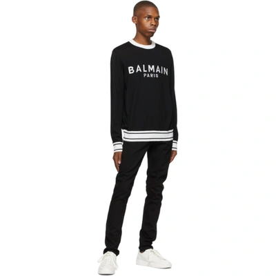 Shop Balmain Black & White Wool Logo Sweater In Black/white