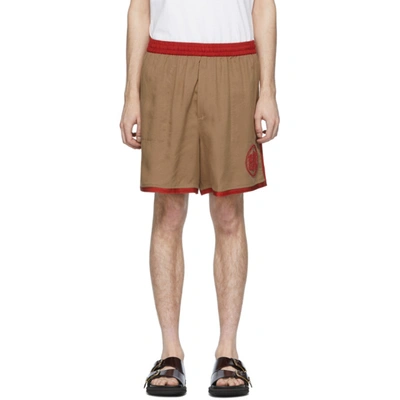 Shop Bode Brown Beaded Logo Rugby Shorts In Tan