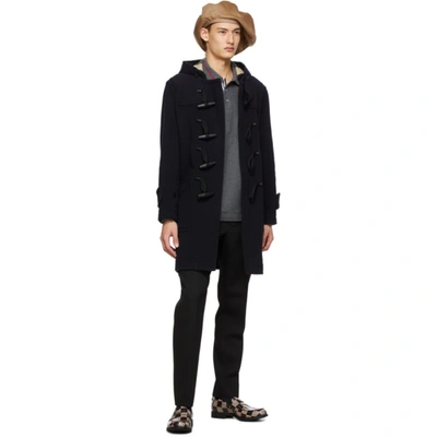 Shop Burberry Navy Wool Check-lined Duffle Coat