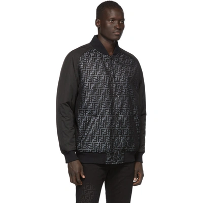 Shop Fendi Black And Grey Mesh Forever  Bomber Jacket In F0gme Black