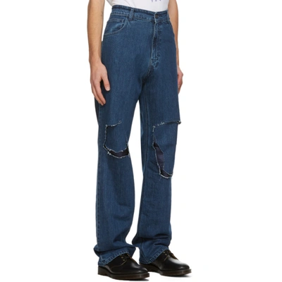 Shop Raf Simons Navy Uneven Knee Patch Jeans In 00043 Navy