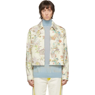 Shop Lanvin Off-white Denim Fairy Print Jacket In 02 Ecru