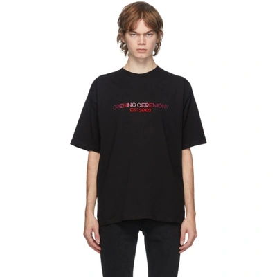 Shop Opening Ceremony Black Embroidered Logo T-shirt In Deep Smoke