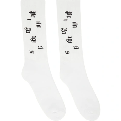 Shop Palm Angels White Broken Logo Socks In White Black