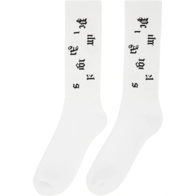 Shop Palm Angels White Broken Logo Socks In White Black