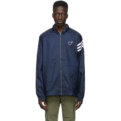 Shop Adidas X Human Made Navy Hooded Windbreaker Jacket In Collegiate