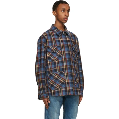 Checked Overshirt With Tiger Patch In Blue