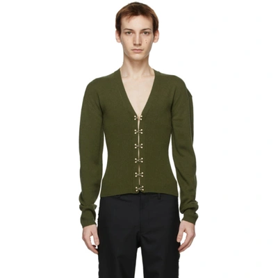 Shop Dion Lee Green Wool Hook Cardigan In Washed Oliv