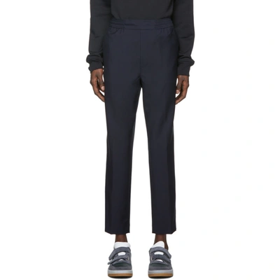 Shop Acne Studios Navy Wool Cropped Trousers