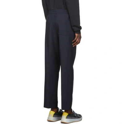 Shop Acne Studios Navy Wool Cropped Trousers