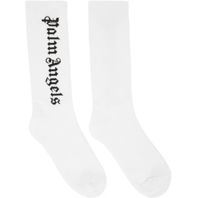 Shop Palm Angels White Gothic Logo Socks In White Black