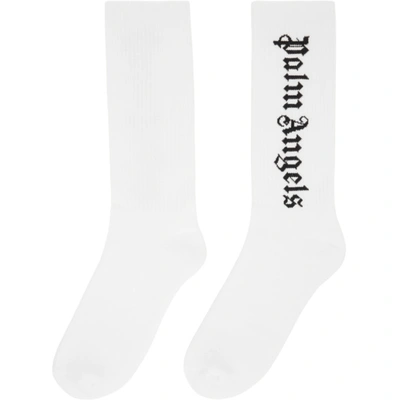 Shop Palm Angels White Gothic Logo Socks In White Black