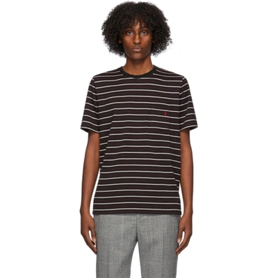 Saint Laurent Embroidered Logo Striped T-shirt In Black | ModeSens