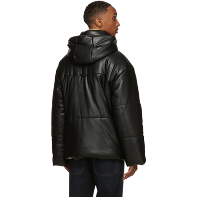 Shop Nanushka Black Vegan Leather Puffer Hide Jacket
