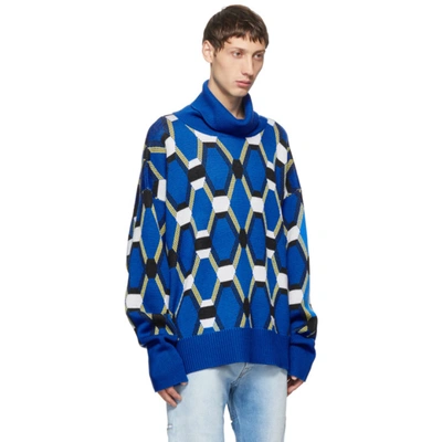 Shop Random Identities Blue Wool Jacquard Sweater