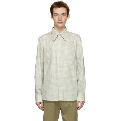 Shop Gucci Off-white & Blue Oxford Check Shirt In 9034 White