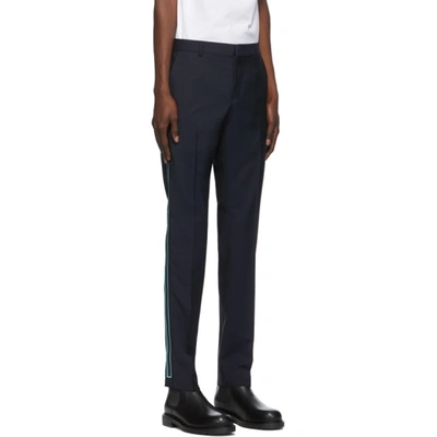 Shop Valentino Navy Wool & Mohair Stripe Trousers In 598 Navy