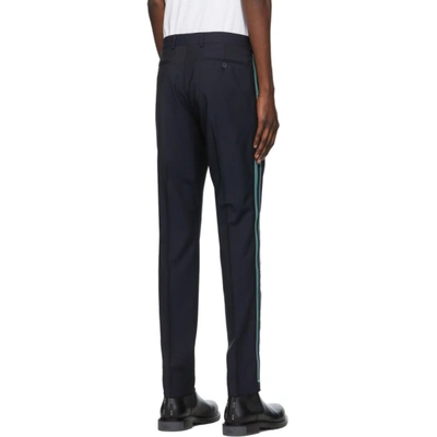 Shop Valentino Navy Wool & Mohair Stripe Trousers In 598 Navy