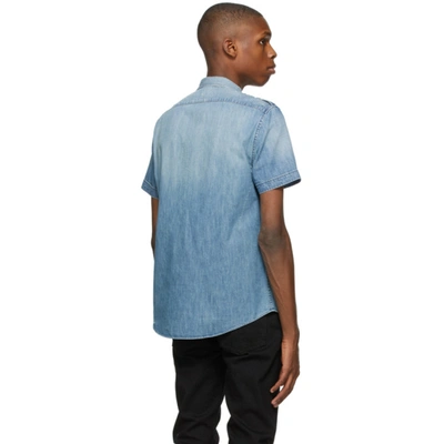Shop Balmain Blue Distressed Denim Shirt In 6aa Bleu