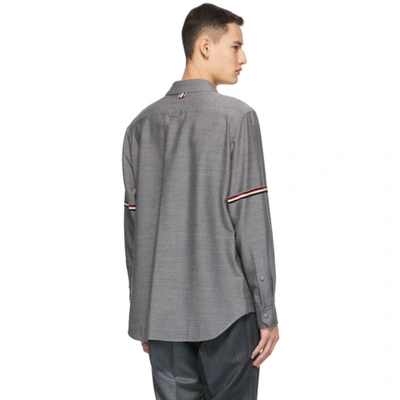 Shop Thom Browne Grey Engineered Rwb Stripe Snap Front Shirt In 035 Med Gre