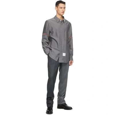 Shop Thom Browne Grey Engineered Rwb Stripe Snap Front Shirt In 035 Med Gre
