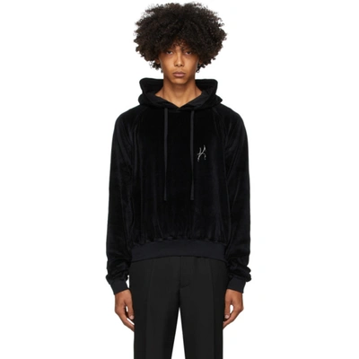 Shop Haider Ackermann Black Velvet Embroidered Hoodie