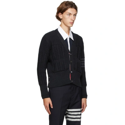 Shop Thom Browne Grey Merino Aran Cable 4-bar Cardigan In 025 Dark Gr