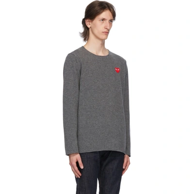 Shop Comme Des Garçons Play Grey Heart Patch Crewneck Sweater In 3 Grey