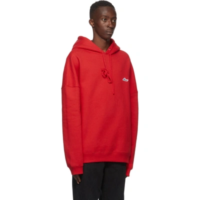 Shop We11 Done Red Embroidered Logo Hoodie