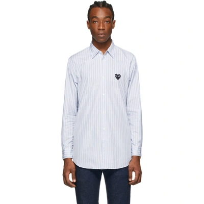 Shop Comme Des Garçons Play Blue Striped Heart Patch Shirt In 1 Blue