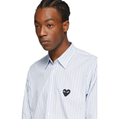 Shop Comme Des Garçons Play Blue Striped Heart Patch Shirt In 1 Blue