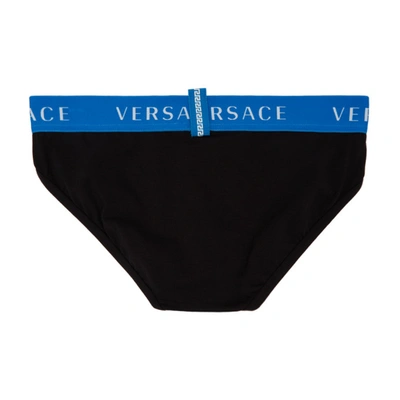 Shop Versace Underwear Black And Blue Logo Briefs In A1008 Black