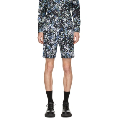Shop Givenchy Black And Blue Flowers Shorts In 012 Blk/blu