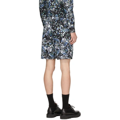 Shop Givenchy Black And Blue Flowers Shorts In 012 Blk/blu