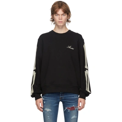 Shop Amiri Black Bones Crewneck Sweatshirt In Black White