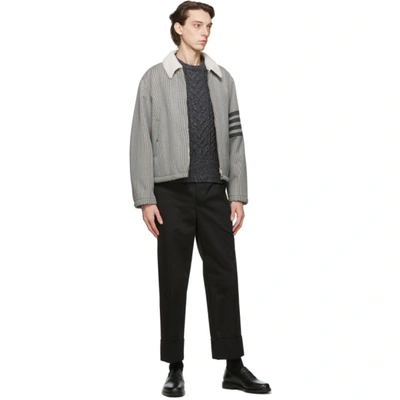 Shop Thom Browne Grey Cable Knit Crewneck Sweater In 025 Darkgre