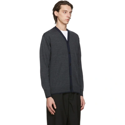 Shop Comme Des Garçons Homme Deux Grey Worsted Wool Logo Cardigan In 1 Grey/nvy