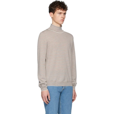 Shop Maison Margiela White And Brown Wool Striped Turtleneck In 101foffwhtw