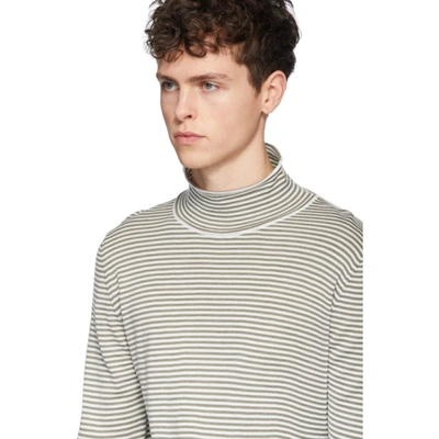 Shop Maison Margiela White And Brown Wool Striped Turtleneck In 101foffwhtw