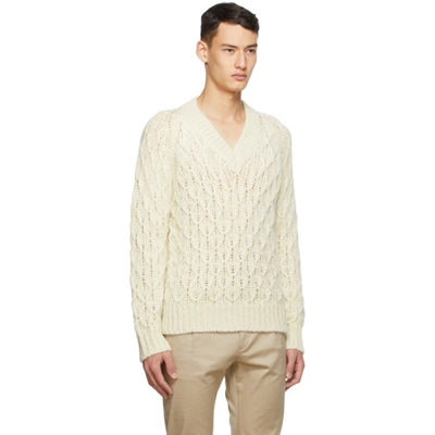 Shop Saint Laurent Off-white Wool & Mohair V-neck Sweater In 9502 Natura