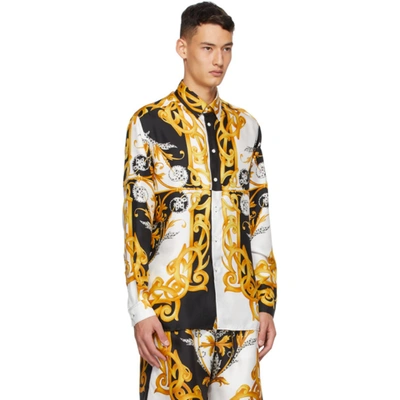 Shop Versace White And Gold Silk Barocco Shirt In A7027 White