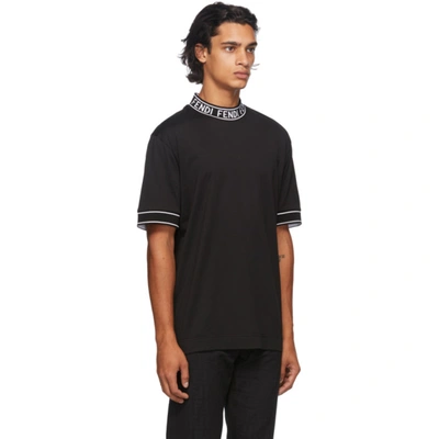 Shop Fendi Black Logo Collar T-shirt In F0qa1 Black