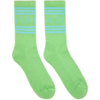 Shop Versace Green & Blue 1990s Logo Socks In 2g110 Mint