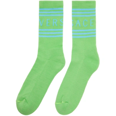 Shop Versace Green & Blue 1990s Logo Socks In 2g110 Mint
