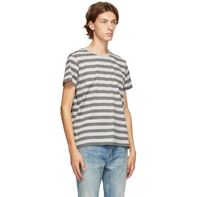 Shop Saint Laurent Grey Stripe T-shirt In 1450 Chigre