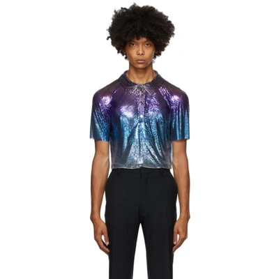 Shop Rabanne Paco  Purple And Blue Degraded Chainmail Short Sleeve Shirt In M981 Prbl